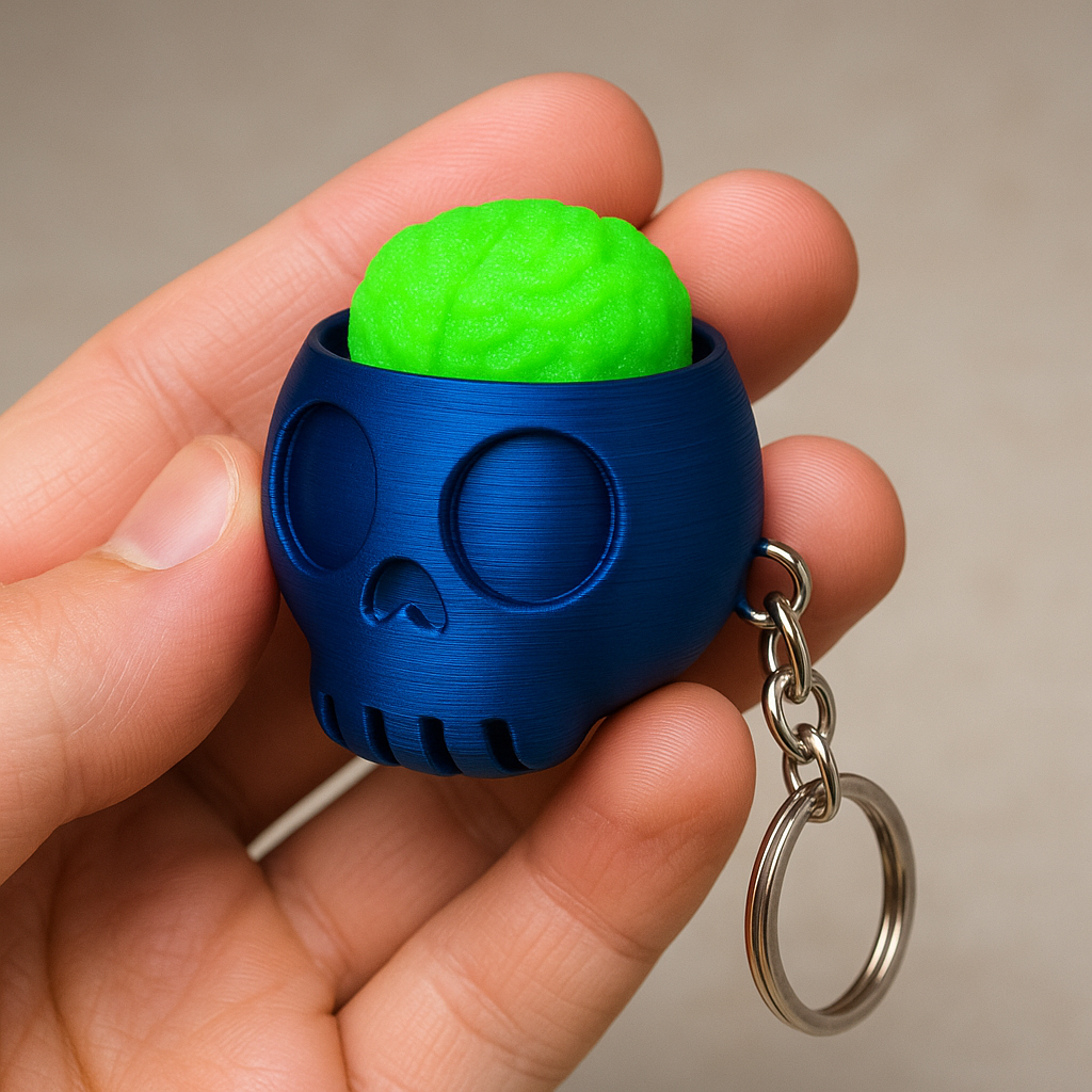 Skull & Brain Clicker Keychain