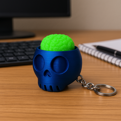 Skull & Brain Clicker Keychain